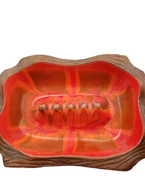 USA Pottery #1205 Rectangular Ashtray Sequoia Ware MCM Orange Wood-Like Ceramics